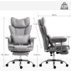 HOMCOM Executive Office Chair, Leathaire Reclining Computer Desk Chair with Lumbar Support Pillow, Built-in Headrest, High Back, Footrest, Silent Swivel Wheels, Armrest for Home, Grey
