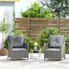Outsunny Rattan Garden Chairs Set of 2, Outdoor Rattan Chairs with Cushions, Armrests and High Back, PE Wicker Garden Armchair with Steel Frame for Balcony, Porch, Dark Grey
