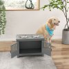 PawHut Raised Dog Bowls for Large Dogs, Pet Feeding Station, Doors with Latch, Storage Cabinet, Two Stainless Steel Bowls - Grey