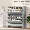 HOMCOM Narrow Shoe Cabinet, Space Saving Shoe Storage Cabinet with 2 Flip Drawers and Adjustable Shelves for 6-12 Pairs of Shoes for Hallways and Living Room, Light Grey
