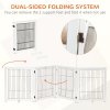 PawHut Freestanding Pet Gate 4 Panel Wooden Dog Barrier Foldable Safety Fence with Support Feet 264cm Long 77cm Tall for Doorway Stairs White