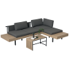 Outsunny 3 Pieces Garden Furniture Set, L Shaped 4 Seater Corner Sofa Set with Table and Cushions, HDPE, Outdoor Patio Sofa Set for Patio, Grey