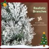 HOMCOM 60cm/ 24inch Prelit Christmas Wreath with 35 Warm White LED Lights, Timer, Battery Operated, Flocked Winter Door Wreath with All Realistic Branches, Silver Tone Glitter for Home Decorations
