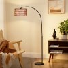 HOMCOM Rattan Floor Lamp for Living Room, Farmhouse Arc Standing Lamp with Dual-Layer Shade & Foot Switch, Height Adjustable Minimalist Tall Pole Lampshade for Bedroom, Office, Black