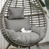 Outsunny Garden Egg Chair, Teardrop Outdoor PE Rattan Chair with Full-body Soft Padded Cushion, Mixed Grey