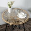 Outsunny Rattan Side Table, Round Outdoor Coffee Table, with Round PE Rattan and Tempered Glass Tabletop for Patio, Garden, Balcony, Beige