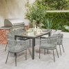 Outsunny Rattan Dining Set, 6 Seater Rattan Garden Furniture Set with Acacia Wood Top Rectangle Table, 6 Chairs, Washable Seat Cushions, for Outdoor, Patio, Conservatory, Grey