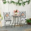 Outsunny 3 Pieces Garden Furniture Set, Bistro Set with 1 Ceramic Tile Round Table and 2 Foldable Chairs for Outdoor, Indoor, Patio, Balcony, Black