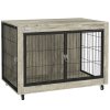 PawHut Dog Crate Furniture on Wheels, Dog Cage End Side Table with Lockable Double Doors, for Large Breeds, 100 x 60 x 73.5cm, Grey