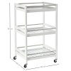 HOMCOM 3-Tier Home Trolley Kitchen Storage Cart w/ Steel Bars 4 Universal Wheels Rolling Unit Organiser Living Room White