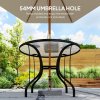 Outsunny Outdoor Dining Table with Parasol Hole, Tempered Glass Top Metal Frame Coffee Table, Round, 96.5 x 96.5 x 71 cm