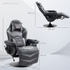 HOMCOM Massage Recliner Chair with Remote, PU Leather Recliner Armchair with Cup Holders and Side Pockets, Racing Style Reclining Chair with Headrest, 360° Swivel, Lumbar Support, Grey