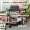 Outsunny Outdoor Grill Dining Cart with Foldable Side table, Stainless Steel Top, Portable BBQ Trolley with 2 Wheels, 6 Hooks, 3-Shelf Movable Food Prep Pizza Oven Table for Kitchen, Patio, Garden