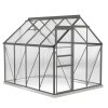 Outsunny 6 x 8ft Polycarbonate Greenhouse, Large Walk-In Greenhouse with Adjustable Roof Vent, Garden Green House with Galvanised Base, Sliding Door and Rain Gutter, Dark Grey