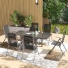 Outsunny 7 Piece Outdoor Dining Set, Garden Furniture Set with Extendable Table and 6 Folding Chairs, Outdoor Conversation Set with 5mm Tempered Glass Top & Aluminium Frame, for Patio, Balcony, Deck