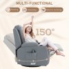 HOMCOM Massage Recliner Chair with 8 Vibration & Heat, PU Leather Recliner Armchair with Cup Holders and Side Pockets, Manual Reclining Chair with Remote, 360° Swivel, Rocking, Light Grey