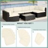 Outsunny Replacement Cushion Covers for Garden Sofa Set, Garden Rattan Sofa Cushion Polyester Cover Replacement Outdoor - No Cushion Included, Cream