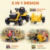 AIYAPLAY Ride on Tractor with Trailer, 12V Electric Vehicle with Remote Control, Ride on Car for Kids with Music, Shifter, Start-Up Sound for Ages 3-8 Years, Yellow