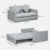HOMCOM 2 Seater Sofa Bed, Convertible Bed Settee, Modern Linen Loveseat Sofa Couch with 2 Cushions, Hidden Storage for Living Room, Guest Room, Light Grey