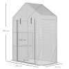 Outsunny Walk In Greenhouse with 2 Tier Shelf, Portable Gardening Plant Grow House Tomato Greenhouse with Roll up Zip Panel Door, Reinforced PE Cover, 143 x 73 x 195cm, Green