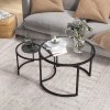 HOMCOM Coffee Table Set of 2, Modern Nest of Tables with Tempered Glass Top, Steel Frame for Living Room, Black