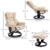 HOMCOM Faux Leather Recliner Chair and Footstool, Swivel Upholstered Armchair and Footstool with Adjustable Backrest, Solid Wood Base for Living Room, Cream