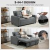 HOMCOM 2 Seater Sofa Bed, Convertible Pull Out Sofa Bed with Adjustable Backrest, Cup Holders and Pillows, Click Clack Settee for Living Room, Bedroom, Guest Room, Charcoal Grey