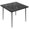 Outsunny Outdoor Dining Table for 4, Square Garden Table with Marble Effect Tempered Glass Top and Steel Frame for Balcony, Patio, 90cm x 90cm, Black