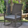 Outsunny PE Rattan Garden Rocking Chair, Outdoor Rocking with Cushion, 160 KG Capacity Wicker Garden Armchair Rocker with Metal Frame for Patio, Porch, Balcony, Grey
