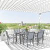 Outsunny 6 Seater Garden Dining Set with Stackable Armchairs, WPC Top Dining Table, Outdoor Table and Chairs, Garden Furniture Set, Light Grey