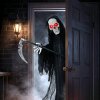 HOMCOM 183cm Life Size Animated Grim Reaper Halloween Decorations Outdoor Indoor, Scary Halloween Animatronics Decor with Sound Touch Activated, Animated Prop with Light Up Eyes for House Garden