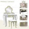 ZONEKIZ Dressing Table with Mirror and Stool, Kids Vanity Table with Drawer, Storage Boxes, Beauty Flower Design Girls Dressing Table for Ages 3-6 Years - White