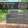 Outsunny 2 Seat Rattan Garden Bench, Patio Wicker Chair with Glass Tea Table, Outdoor Love Seat with Padded Cushions, for Garden, Porch, Charcoal Grey/Grey