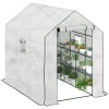 Outsunny Walk-in Greenhouse with 3 Tier 12 Shelves, Small Greenhouse with Reinforced PE Cover, Garden Plant Growhouse with Roll-up Door and Three Mesh Windows, 140 x 213 x 190 cm, White