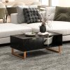 HOMCOM Marble-Effect Coffee Table with Storage, Living Room Table with Drawer and 2 Open Shelves, Modern Centre Table with Fluted Door, Black