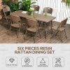 Outsunny 6 Seater Garden Dining Set, Rattan-Style HDPE Garden Furniture Set, Outdoor Dining Table and Chairs with 6 Armchairs and Rectangular Plastic Top Table for Patio, Balcony, Dark Brown