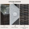 Outsunny Patio PE Rattan Side Table, Square Outdoor Coffee Table w/ Tempered Glass Top, Mixed Brown