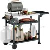 Outsunny Outdoor Grill Dining Cart with Foldable Side table, Stainless Steel Top, Portable BBQ Trolley with 2 Wheels, 6 Hooks, 3-Shelf Movable Food Prep Pizza Oven Table for Kitchen, Patio, Garden