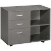 HOMCOM Freestanding Printer Stand Unit Office Desk Side Mobile Storage w/ Wheels 3 Drawers, 2 Open Shelves Modern Style 80L x 40W x 65H cm - Grey