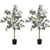 HOMCOM Set of 2 Decorative Artificial Tree, 4ft/ 120cm Silk Eucalyptus Trees with 230 Silver Dollar Leaves in Pot, Fake Plants for Home, Office, Living Room, Indoor Decor