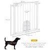 PawHut Dog Gate with Cat Flap Pet Safety Gate Barrier, Stair Pressure Fit, Auto Close, Double Locking, for Doorways, Hallways, 75-82 cm White