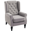 HOMCOM Retro Accent Chair, Linen Wingback Armchair with Wood Frame Button Tufted Design for Living Room Bedroom, Grey