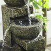 Outsunny Outdoor Garden Water Feature with 4-Tier Stacked Stone Look Bowls, Patio Cascading Waterfall Fountain, Adjustable Flow, Rustic D??cor, Black and Yellow
