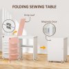 HOMCOM Folding Sewing Table, Drop Leaf Craft Table with Storage Bins, Open Shelf and Wheels, Rolling Sewing Machine Cabinet Computer Desk for Small Space, White