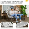 Outsunny Egg Chair Outdoor, 2 Seater Folding Weave Garden Furniture Chair with Cushion, Cup Pockets for Patio Balcony - Light Grey