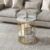 HOMCOM Round Coffee Table Set of 2, Marble-Effect Side Tables with Storage Open Shelf and Steel Frame for Living Room, Bedroom, Gold Tone