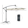 Outsunny 3(m) Banana Cantilever Parasol with Solar LED Lights, Garden Umbrella with Cross Base and Crank Handle, Hanging Offset Sun Shade for Outdoor, Patio, Cream White