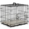 PawHut Dog Crate, Folding Metal Dog Cage with Two Doors, Tray, Soft Cushion, for Extra Small Dogs, 60 x 40 x 50 cm, Black