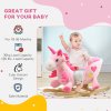 HOMCOM Rocking Horse, Kids Plush Ride on Unicorn with Songs, Wooden Base, Seat Belt, for Toddlers 18-36 Months, Pink