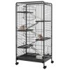 PawHut Ferret Cage Small Animal Cage 6 Levels with Bowl, Water Bottle, Wheels, Rolling Pet Cage for Bunnies Chinchillas, Squirrels, 131cm - Black
